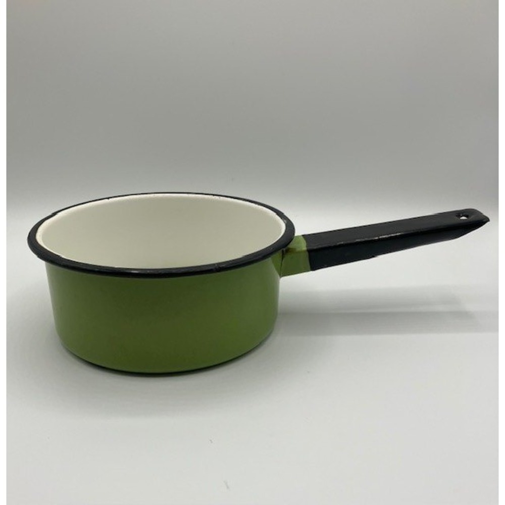 Vintage Saucepan Enamelware Green/White Mid Century Modern Kitchen Decor 3‎ cup